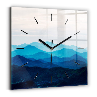 Horloge carrée en verre Montagne en aquarelle