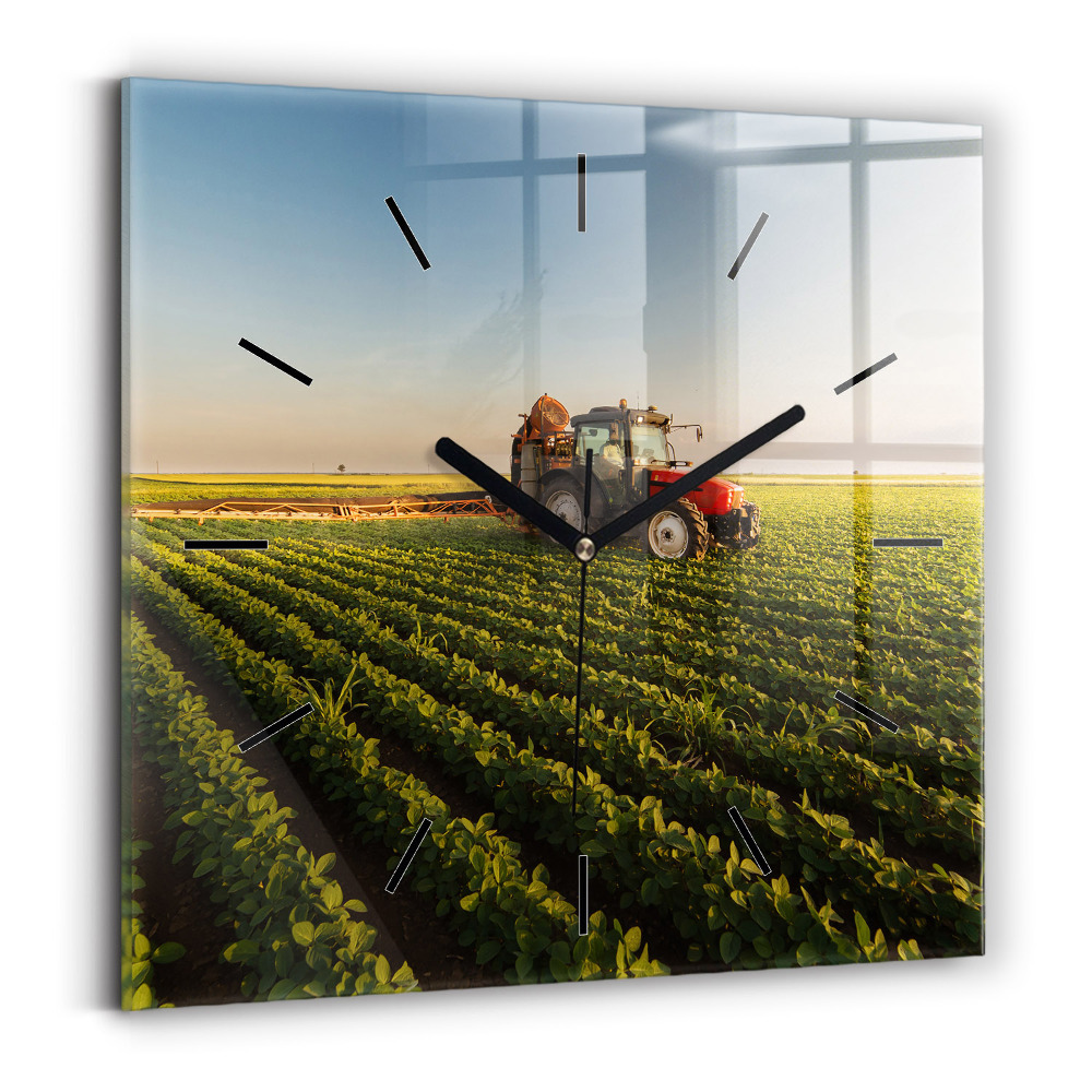Pendule carrée en verre Tracteur dans un champ agricole