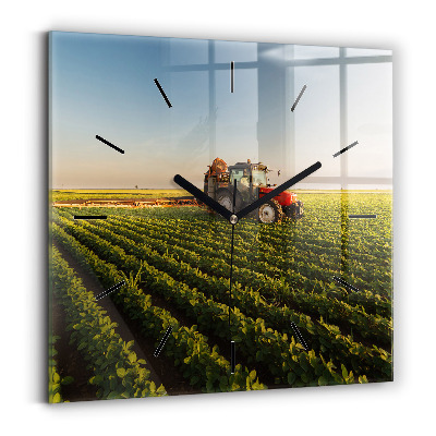 Pendule carrée en verre Tracteur dans un champ agricole
