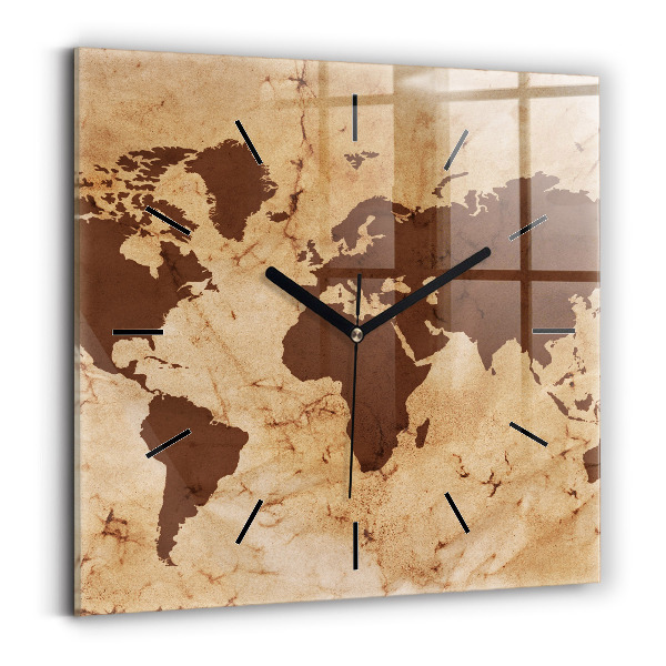 Pendule carrée en verre Carte du monde d'époque