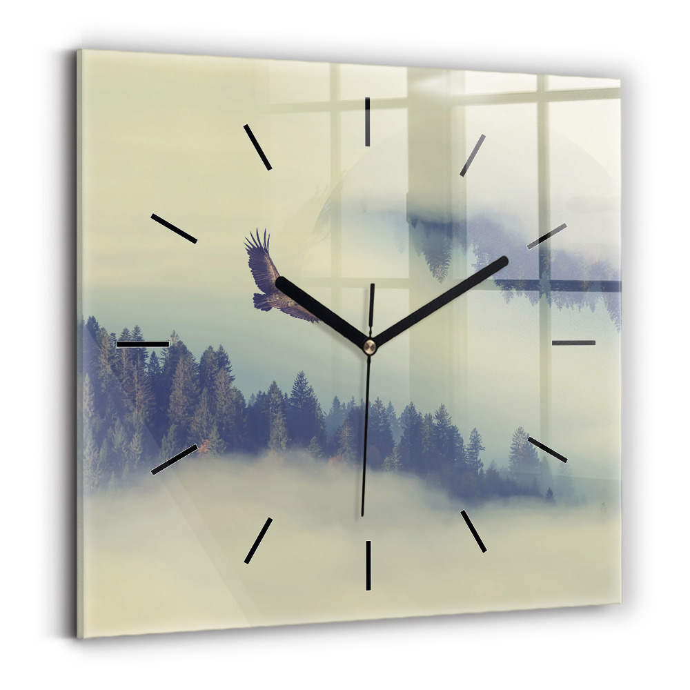 Horloge murale carrée Aigle de la forêt brumeuse
