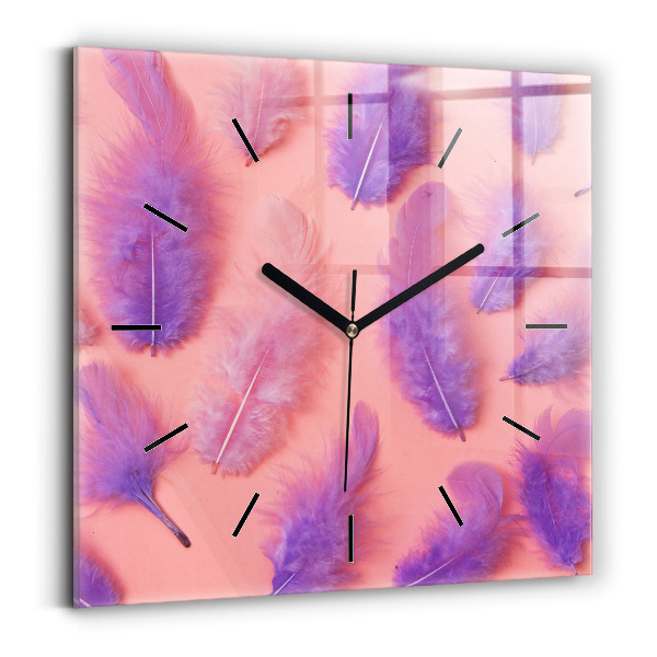 Horloge murale carrée Plumes colorées