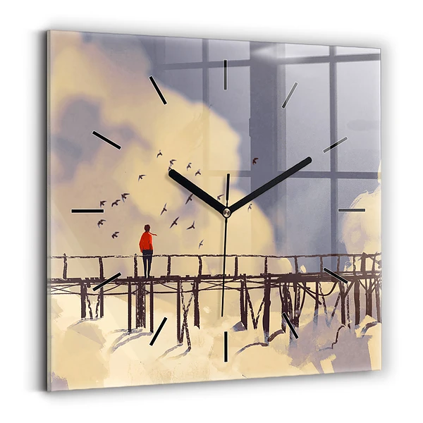 Horloge murale carrée Homme sur un vieux pont
