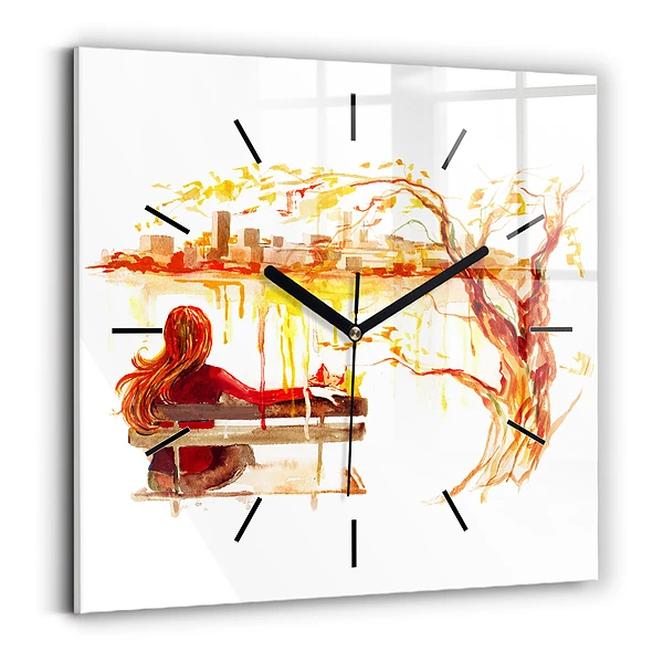 Horloge carrée en verre Paysage d'automne