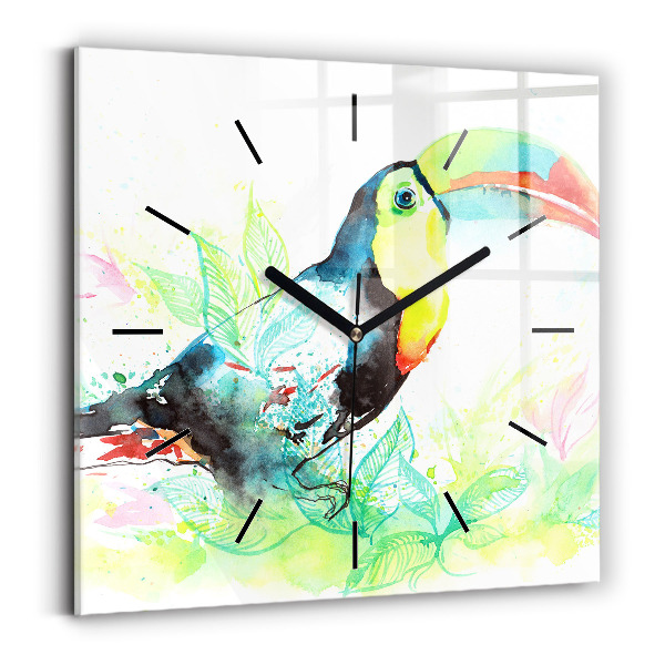 Horloge murale carrée Toucan dans l'herbe