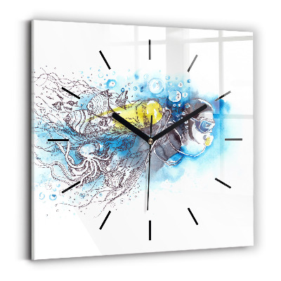 Horloge carrée en verre Vie sous-marine de poissons