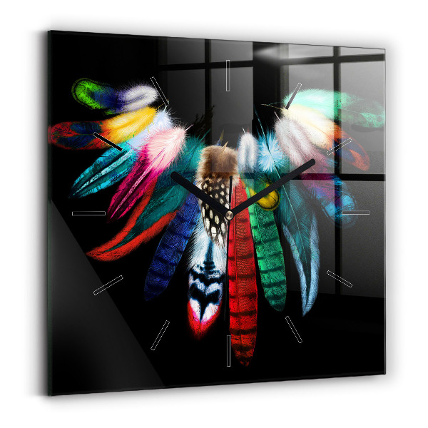 Pendule carrée en verre Plumes colorées d'un oiseau