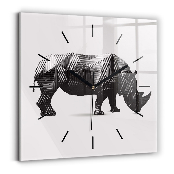 Pendule carrée en verre Rhinocéros - dessin au trait