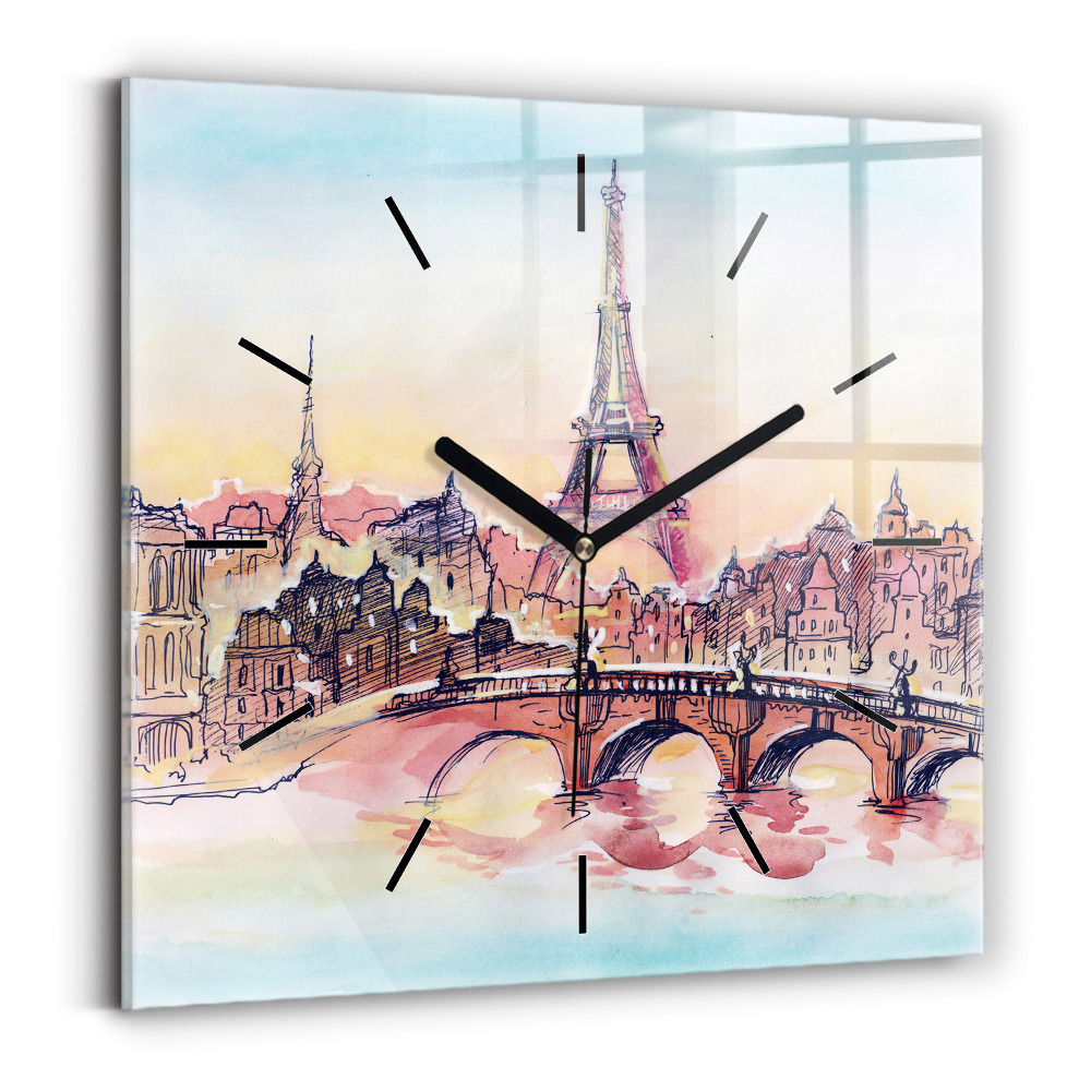 Horloge carrée en verre Paysage peint de Paris