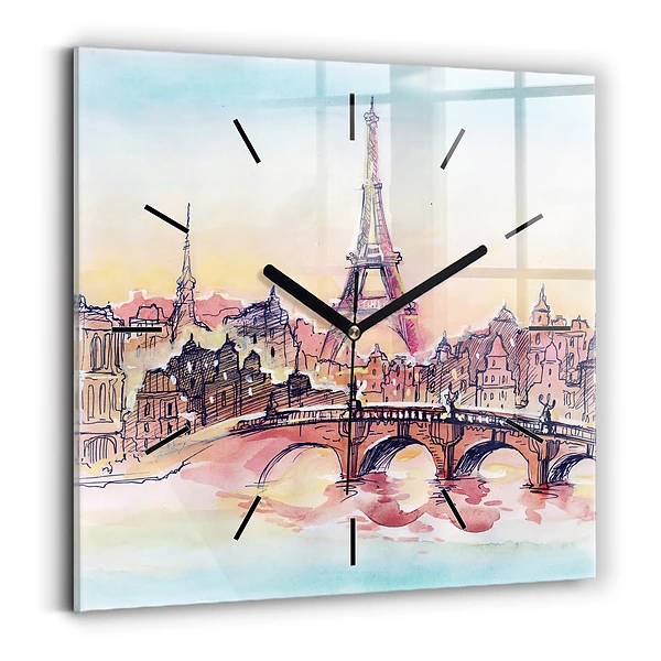 Horloge carrée en verre Paysage peint de Paris