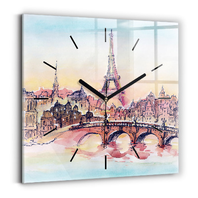 Horloge carrée en verre Paysage peint de Paris