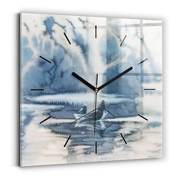 Horloge murale carrée Pêcheur sur un lac