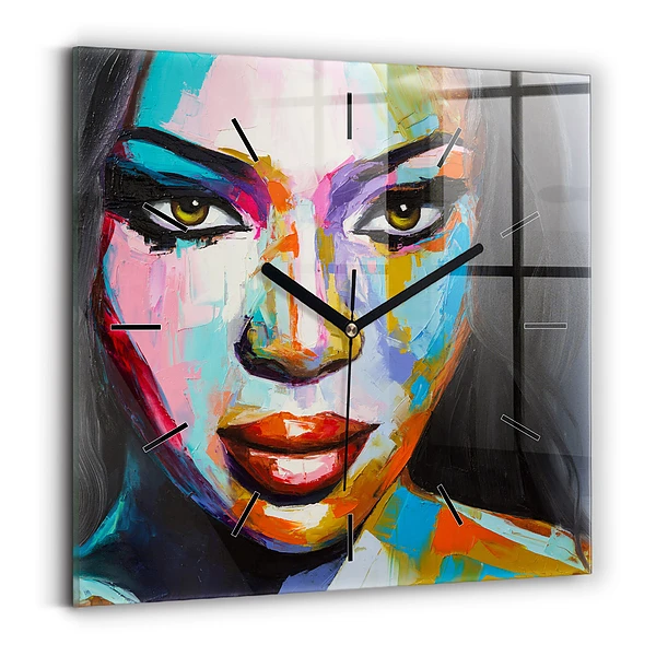 Horloge carrée en verre Visage coloré d'une femme