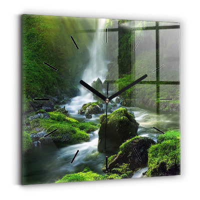 Horloge murale carrée Cascade et rochers