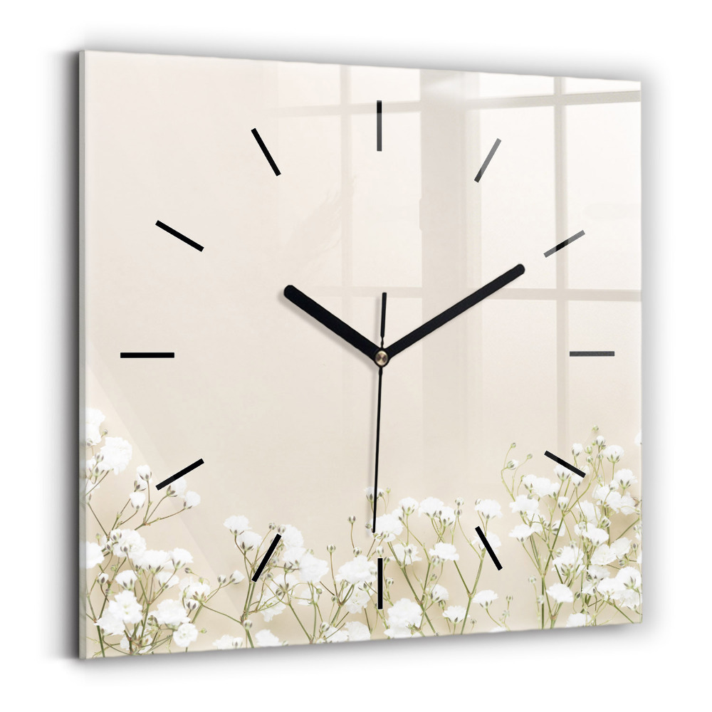 Pendule carrée en verre Gypsophile en fleurs