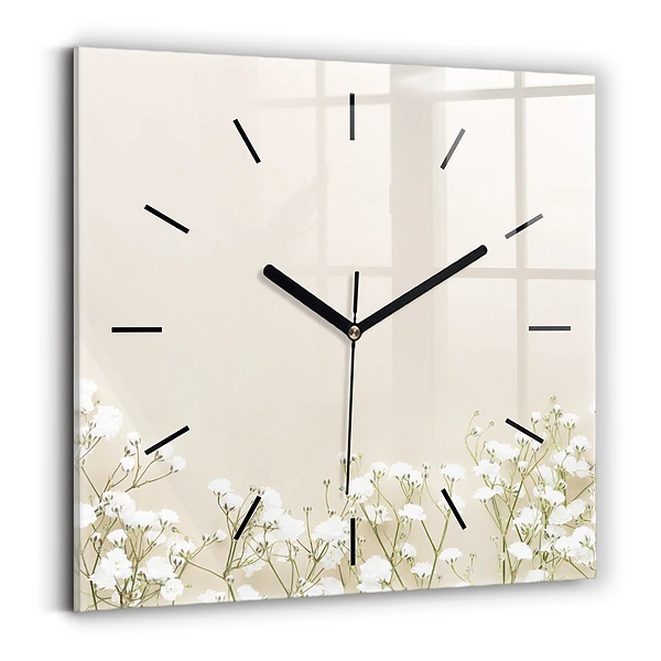 Pendule carrée en verre Gypsophile en fleurs