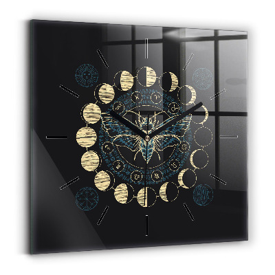 Horloge carrée en verre Phases de la lune et insecte