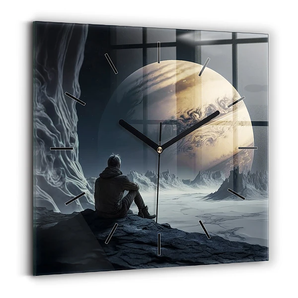 Horloge murale carrée Homme sur fond de lune
