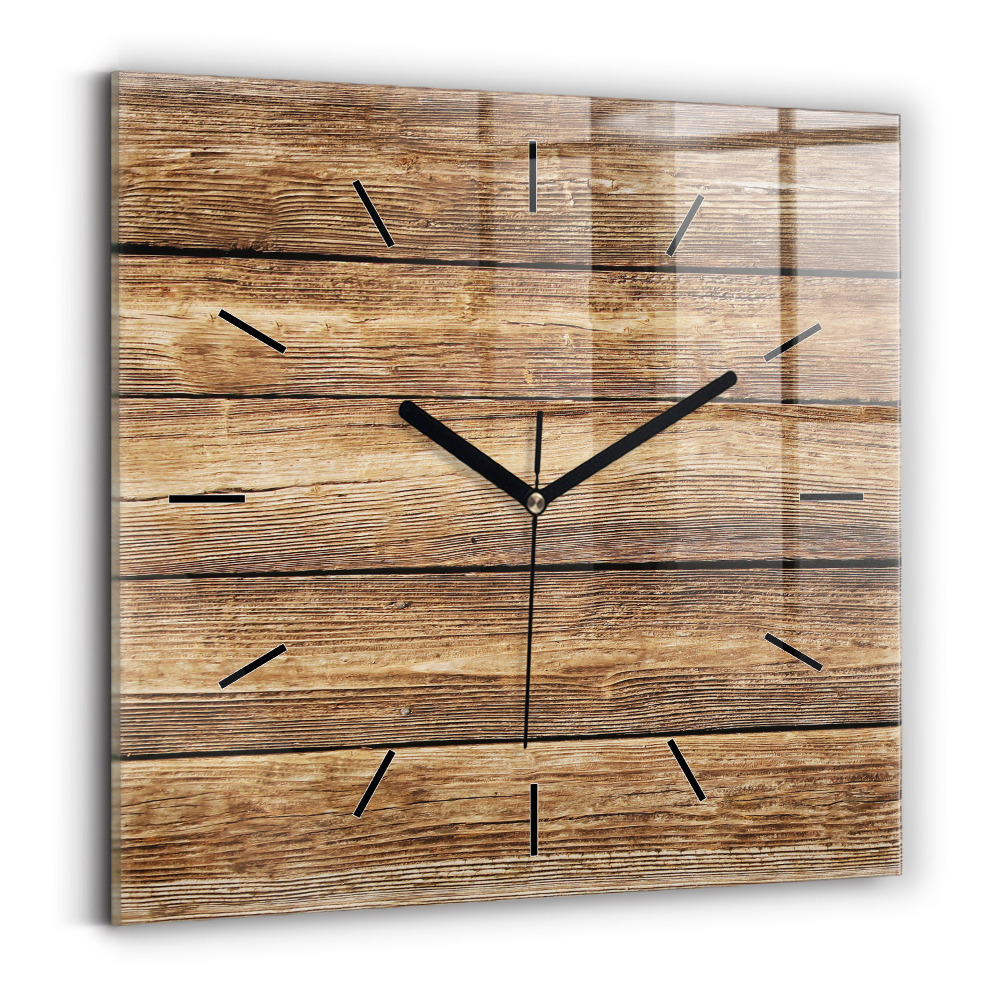 Pendule carrée en verre Planches en bois