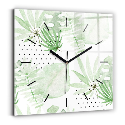 Horloge carrée en verre Feuilles vertes