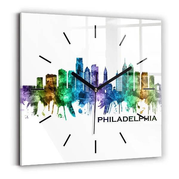 Horloge murale carrée Philadelphie colorée