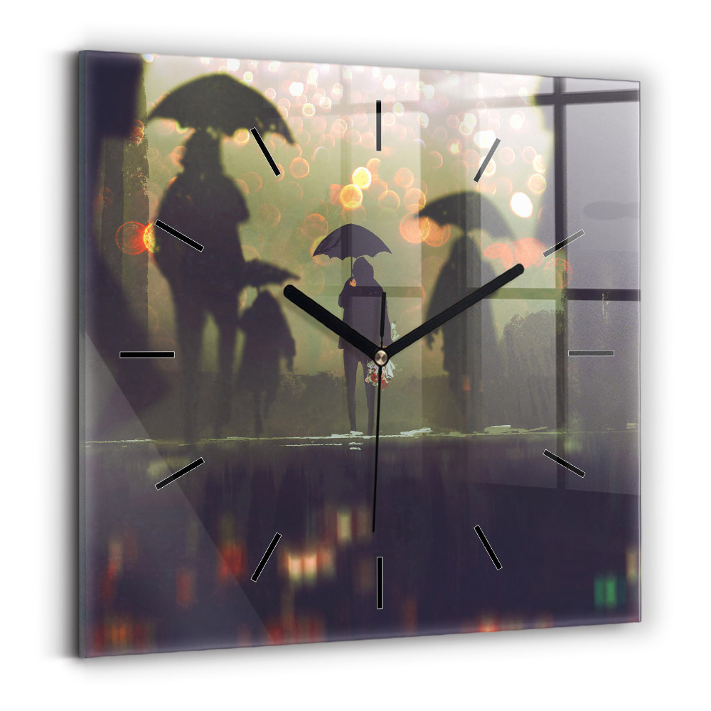 Pendule carrée en verre Personnes avec des parapluies