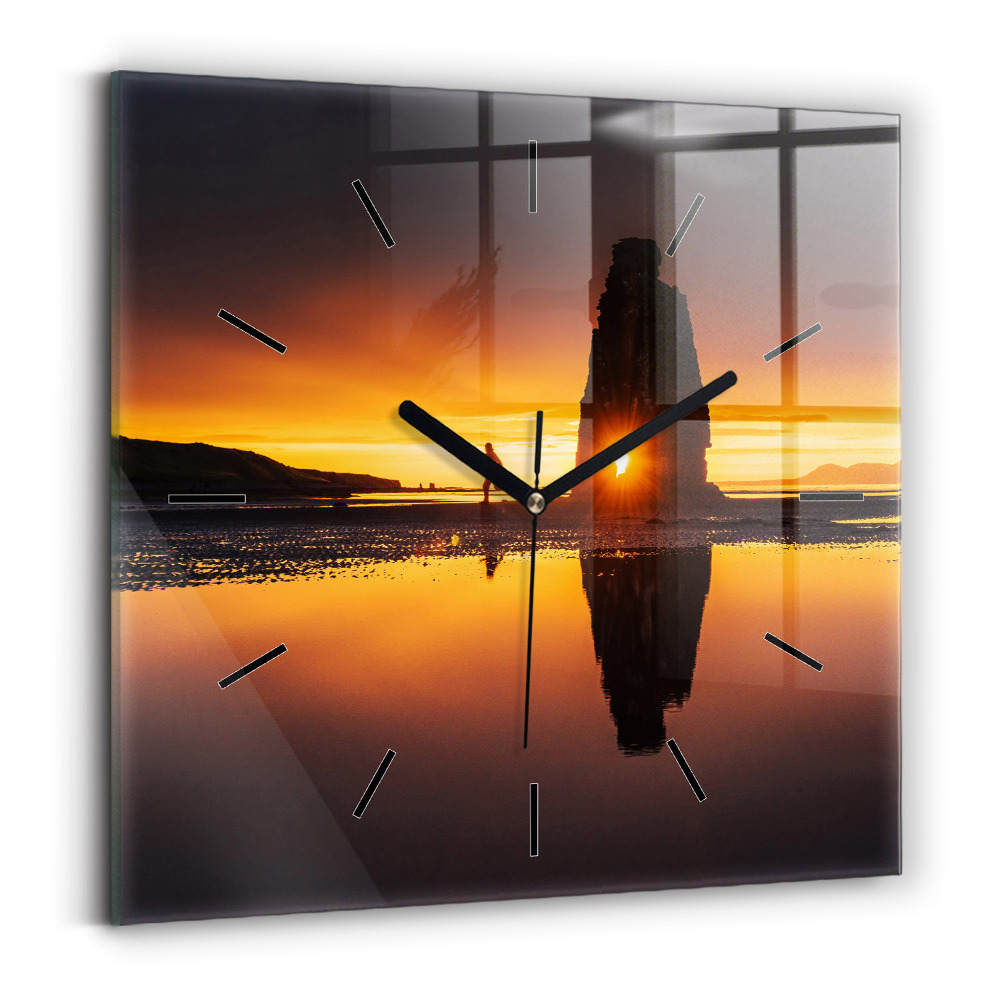 Pendule carrée en verre Coureur et coucher de soleil