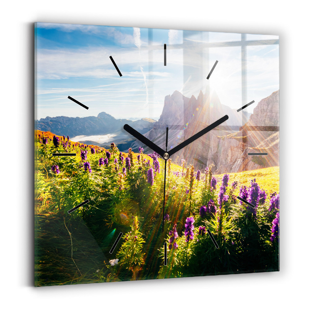 Horloge carrée en verre Prairie de lavande