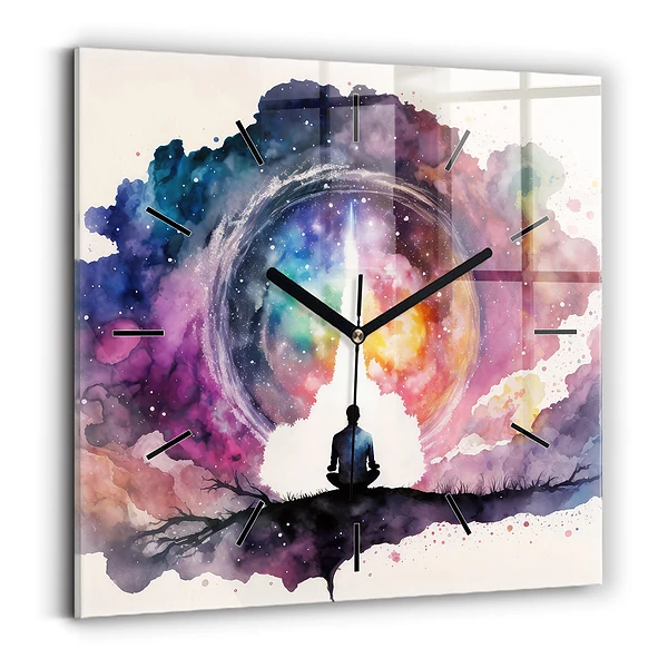 Horloge carrée en verre Méditation sur le mode de vie