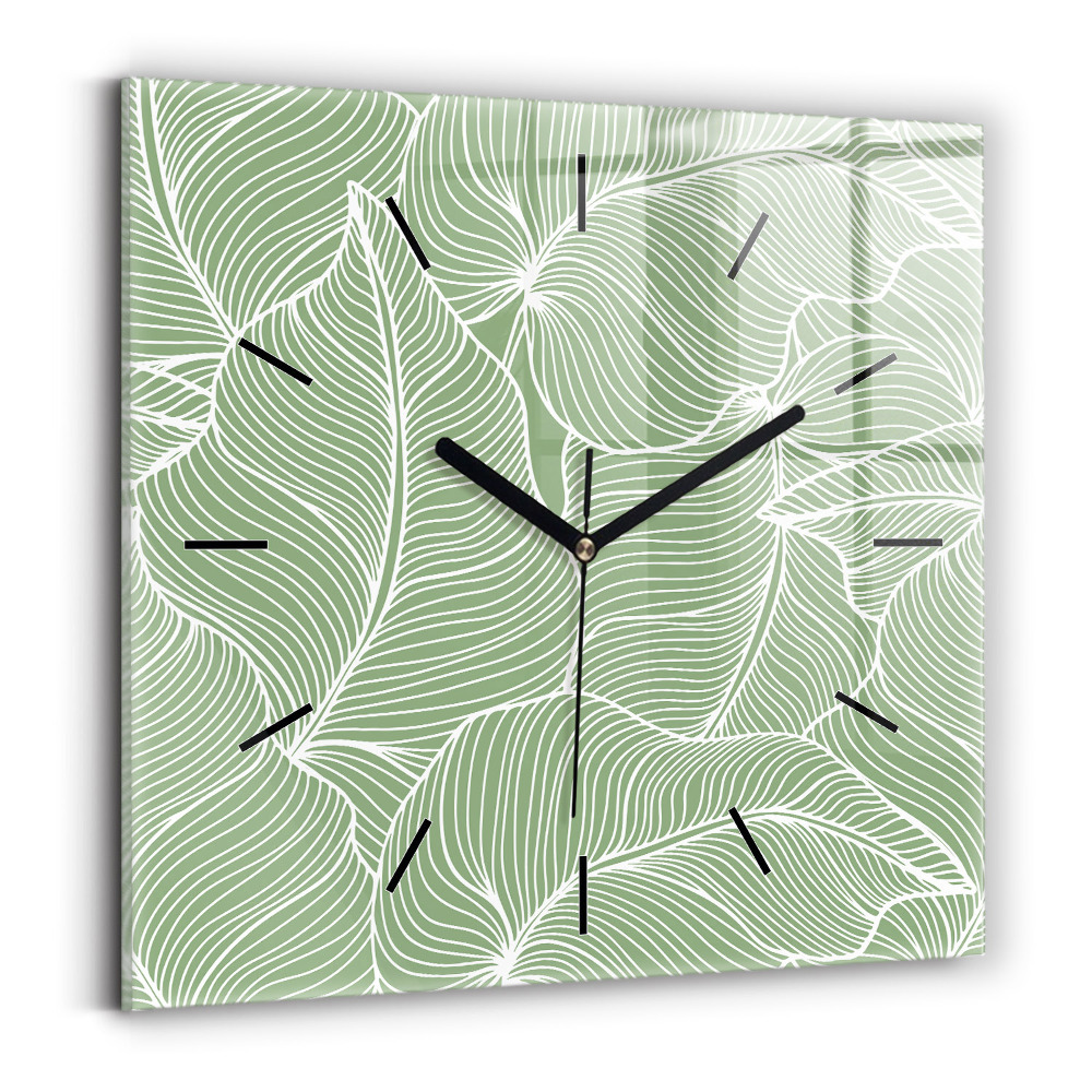 Pendule carrée en verre Motif de feuilles dans la nature