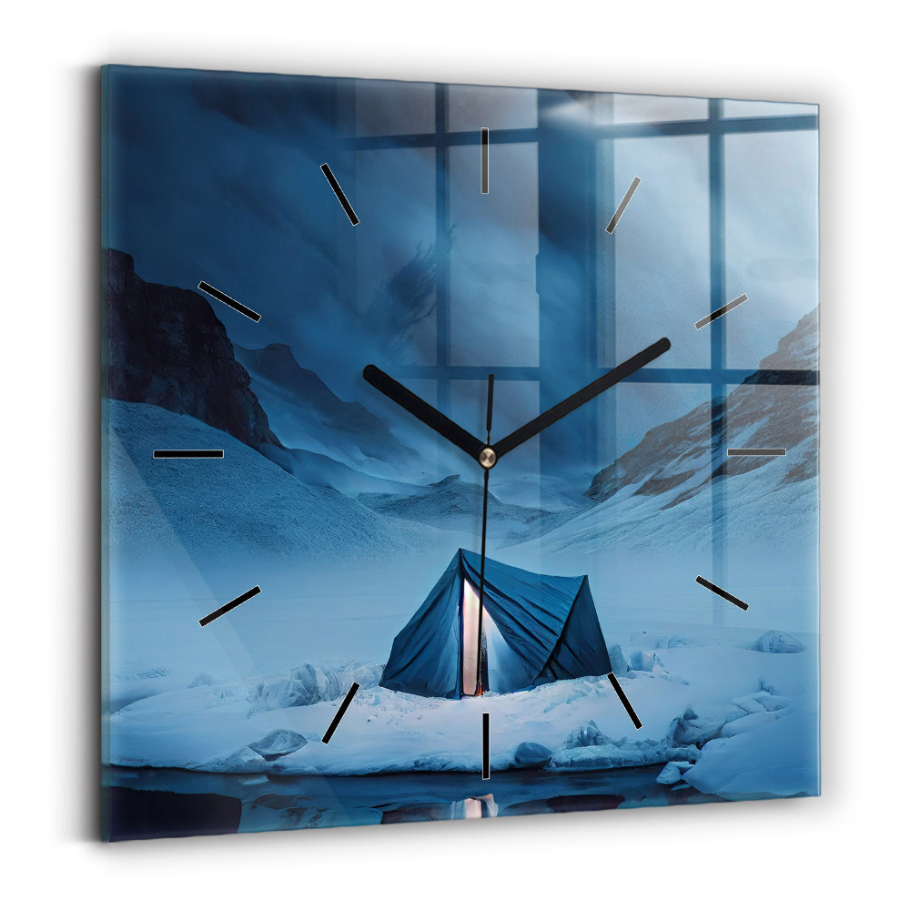 Horloge murale carrée Tente dans les montagnes d'Islande