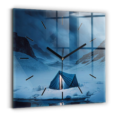 Horloge murale carrée Tente dans les montagnes d'Islande