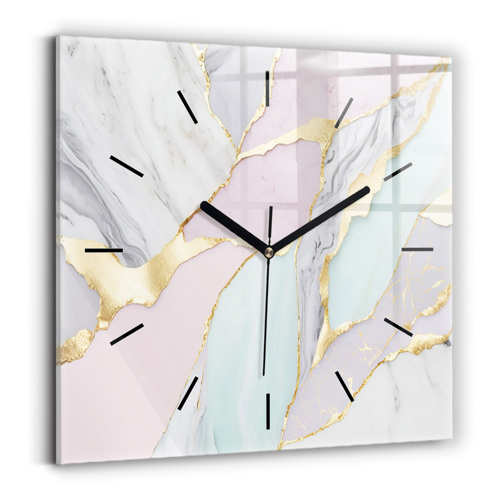 Horloge carrée en verre Motif de marbre
