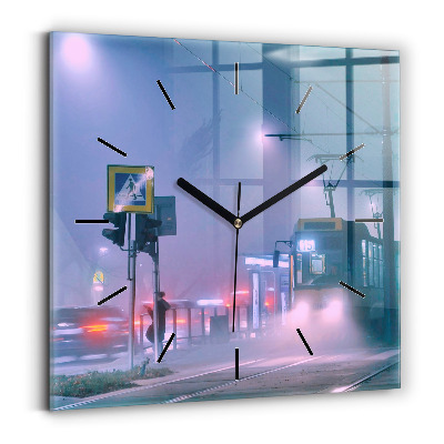 Horloge murale carrée Varsovie dans le brouillard