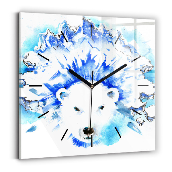 Horloge carrée en verre Ours sur fond de glace