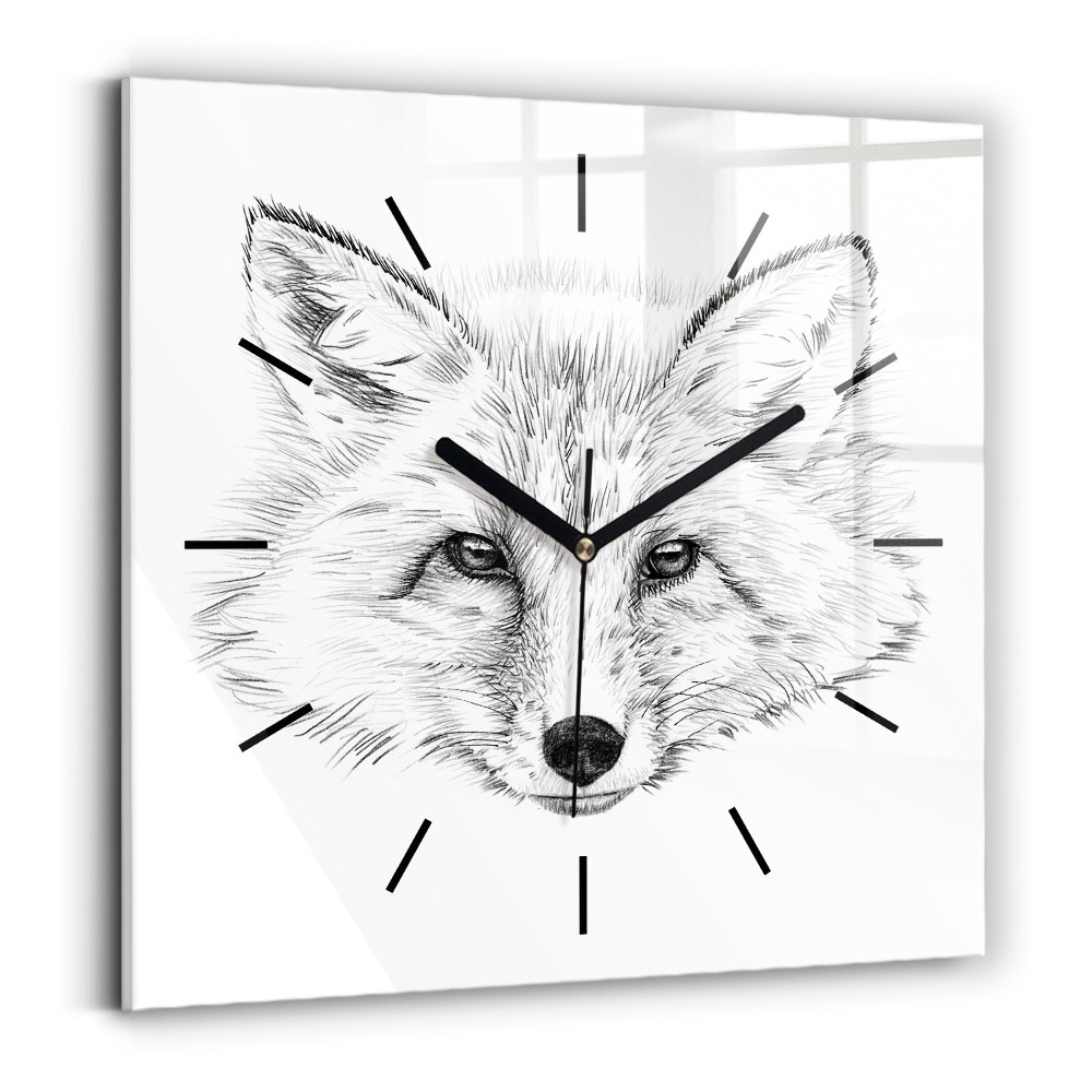 Horloge carrée en verre Tête de renard graphique