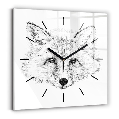 Horloge carrée en verre Tête de renard graphique