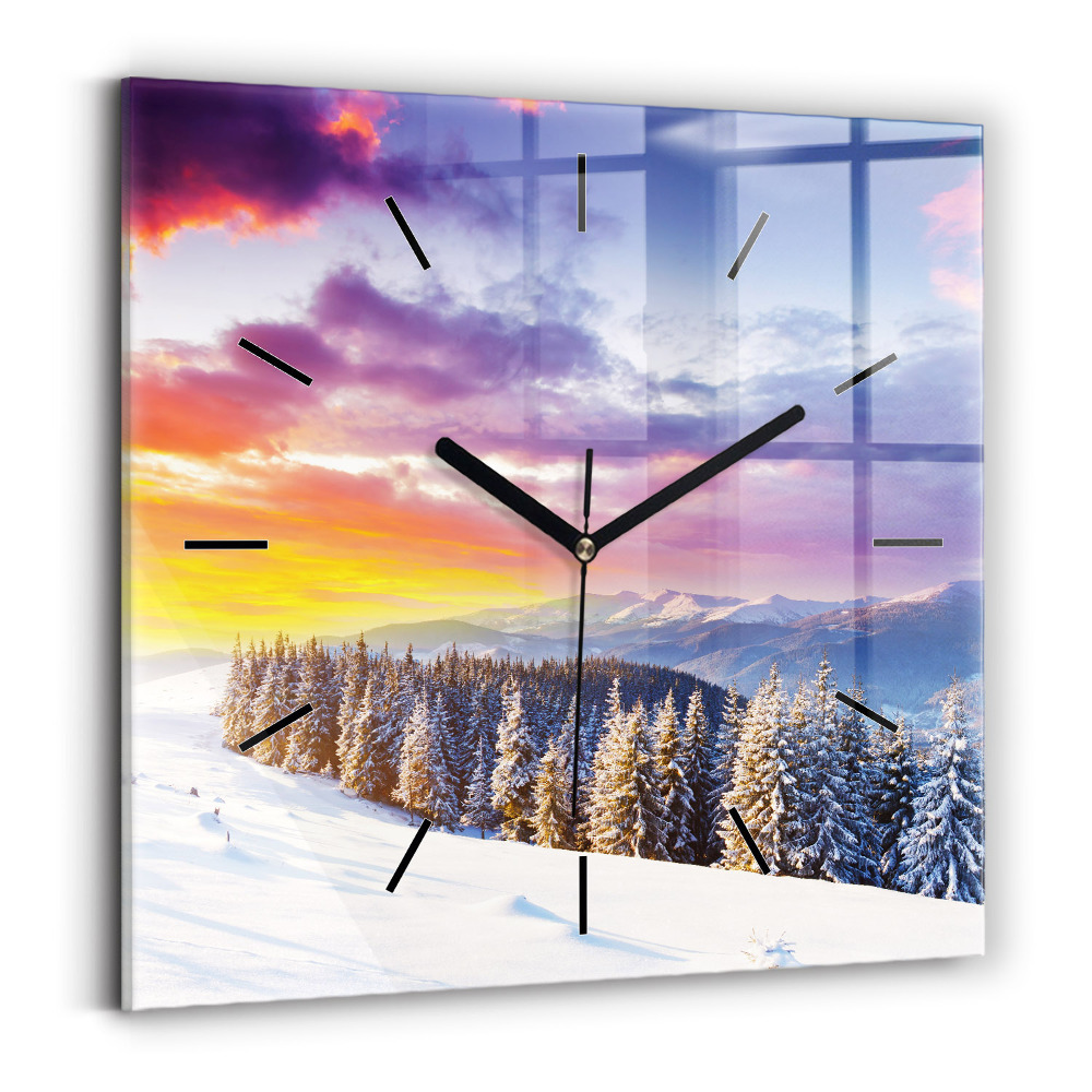 Horloge murale carrée Paysage de montagne hivernal