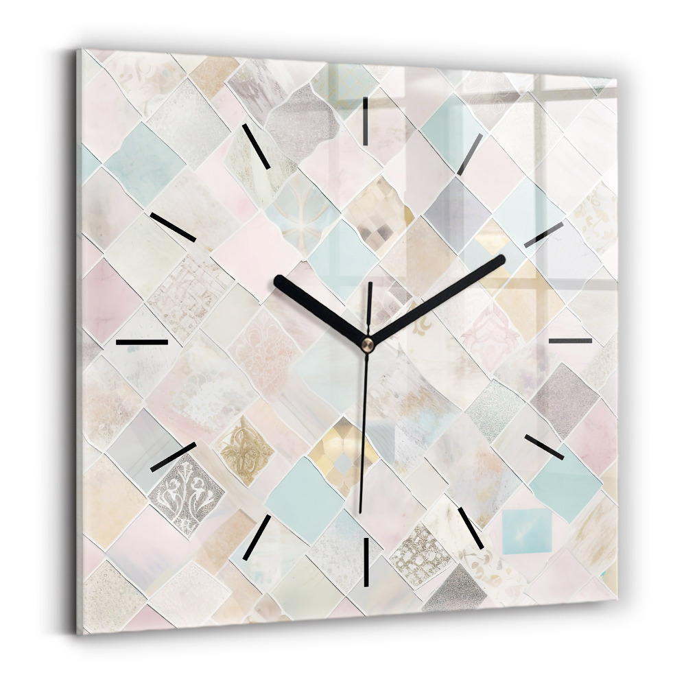Horloge carrée en verre Tuiles colorées