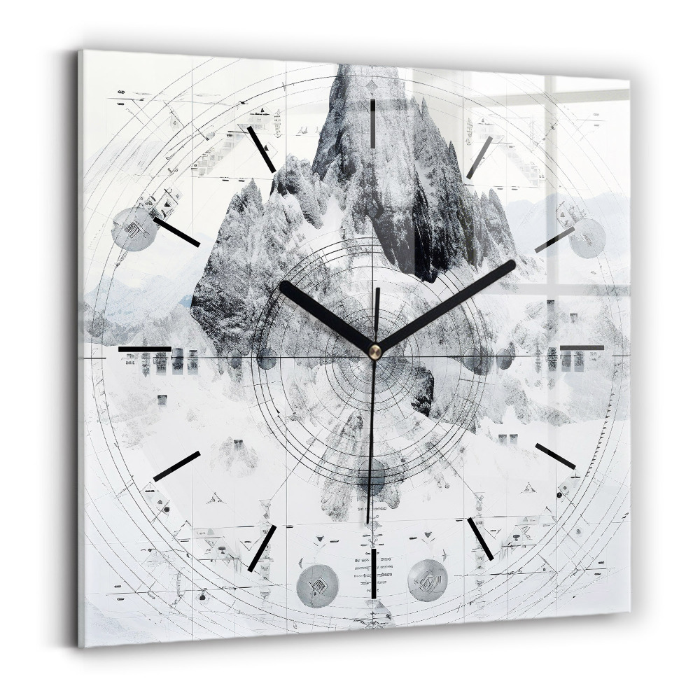 Horloge murale carrée Dessin de montagnes