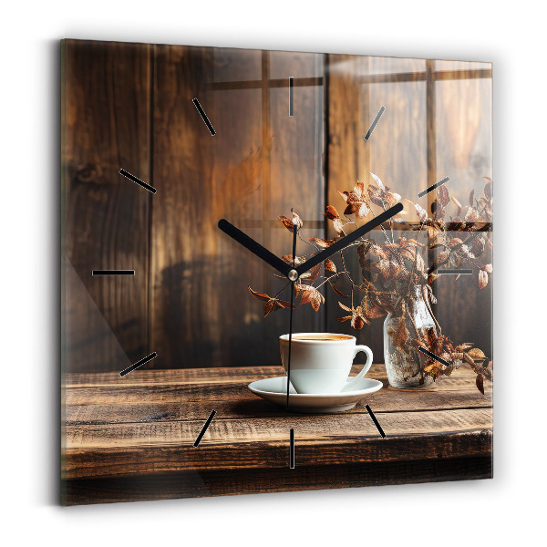 Horloge carrée en verre Tasse de café