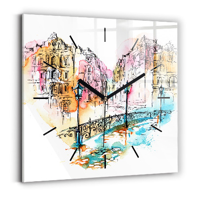 Horloge murale carrée Architecture peinte