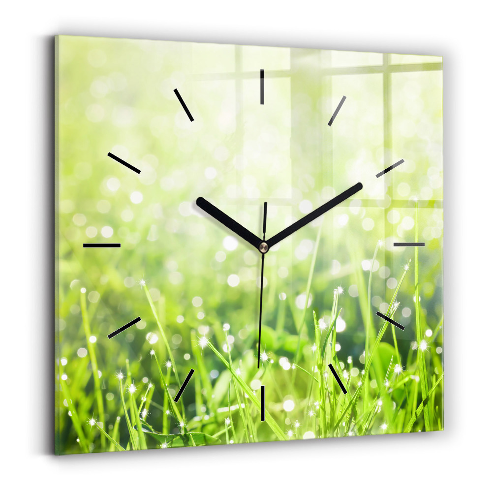 Horloge murale carrée Herbe verte