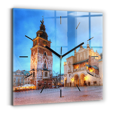 Pendule carrée en verre Place du marché principal à Cracovie