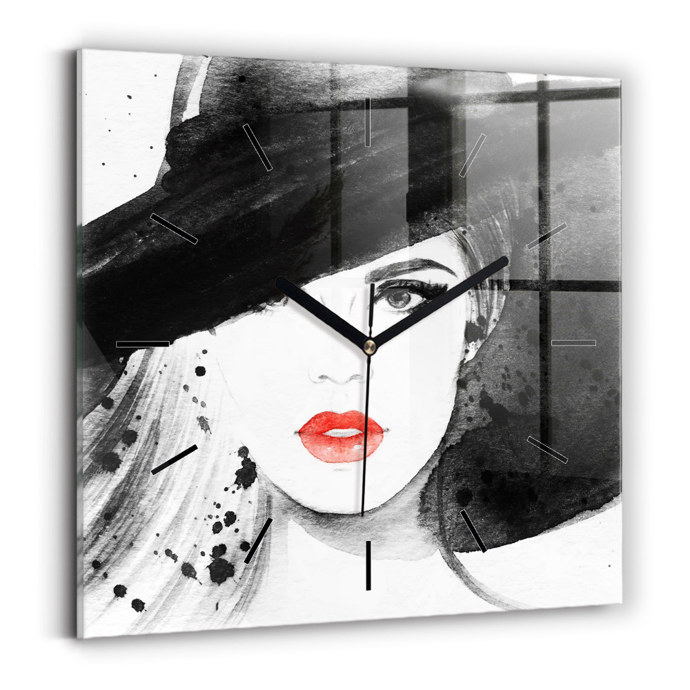 Horloge murale carrée Femme au chapeau