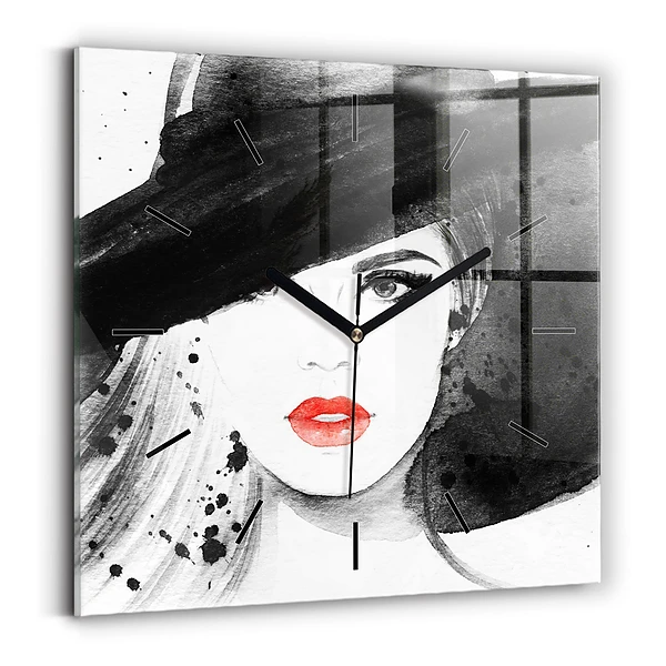 Horloge murale carrée Femme au chapeau