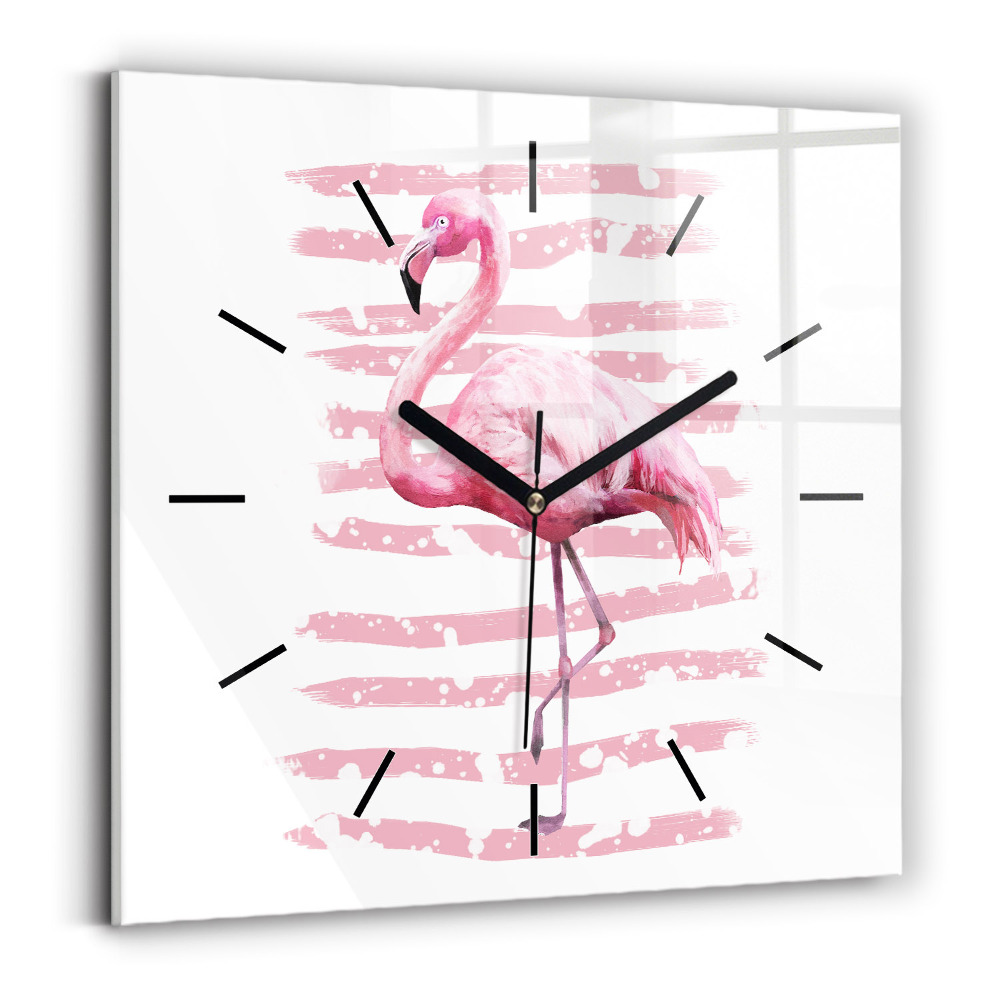 Horloge carrée en verre Graphique de flamant rose