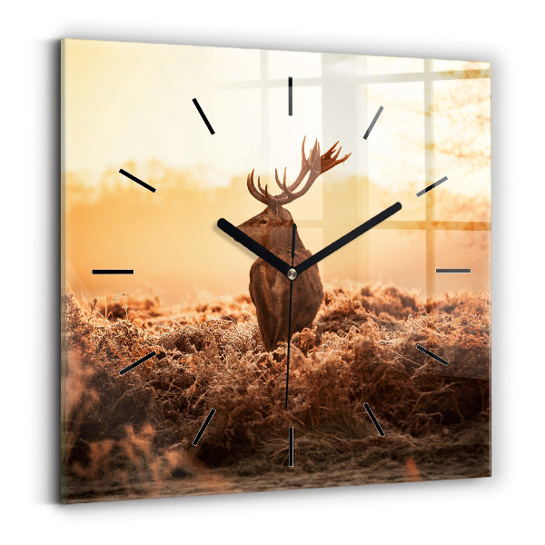 Horloge carrée en verre Cerf au lever du soleil