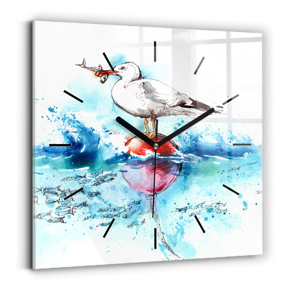 Horloge murale carrée Mouette peinte
