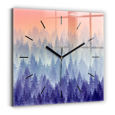 Horloge carrée en verre Forêt dans la brume